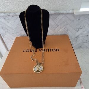 AUTHENTIC Louis Vuitton DOUBLE GOLD and SILVER LV Circle Pendant Necklace